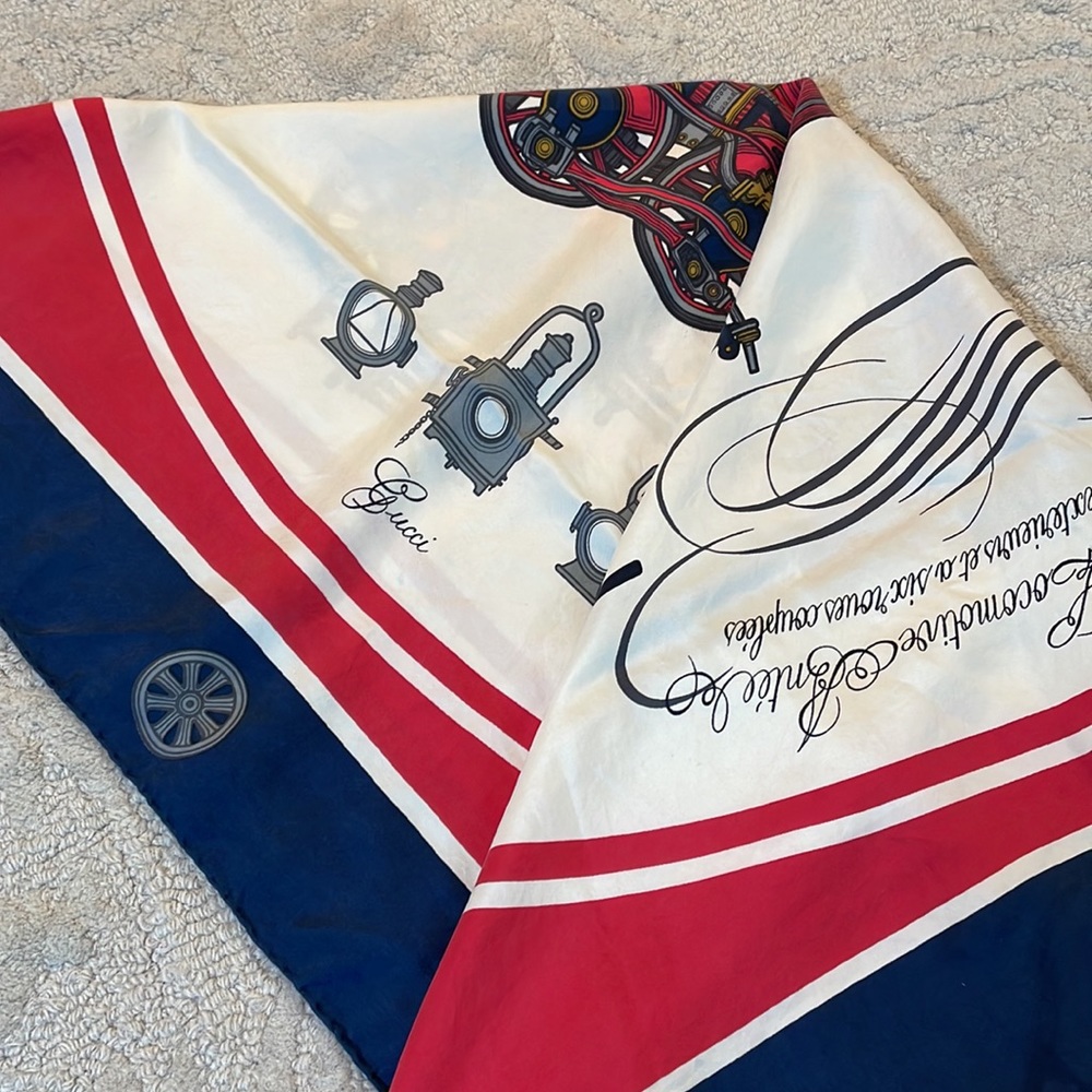 Vintage Gucci Locomotive Print Silk Scarf - Picture 7 of 7